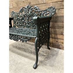 Victorian design heavy cast iron garden bench, ornate shaped back with rope twist and ramshead arms H88cm, W100cm