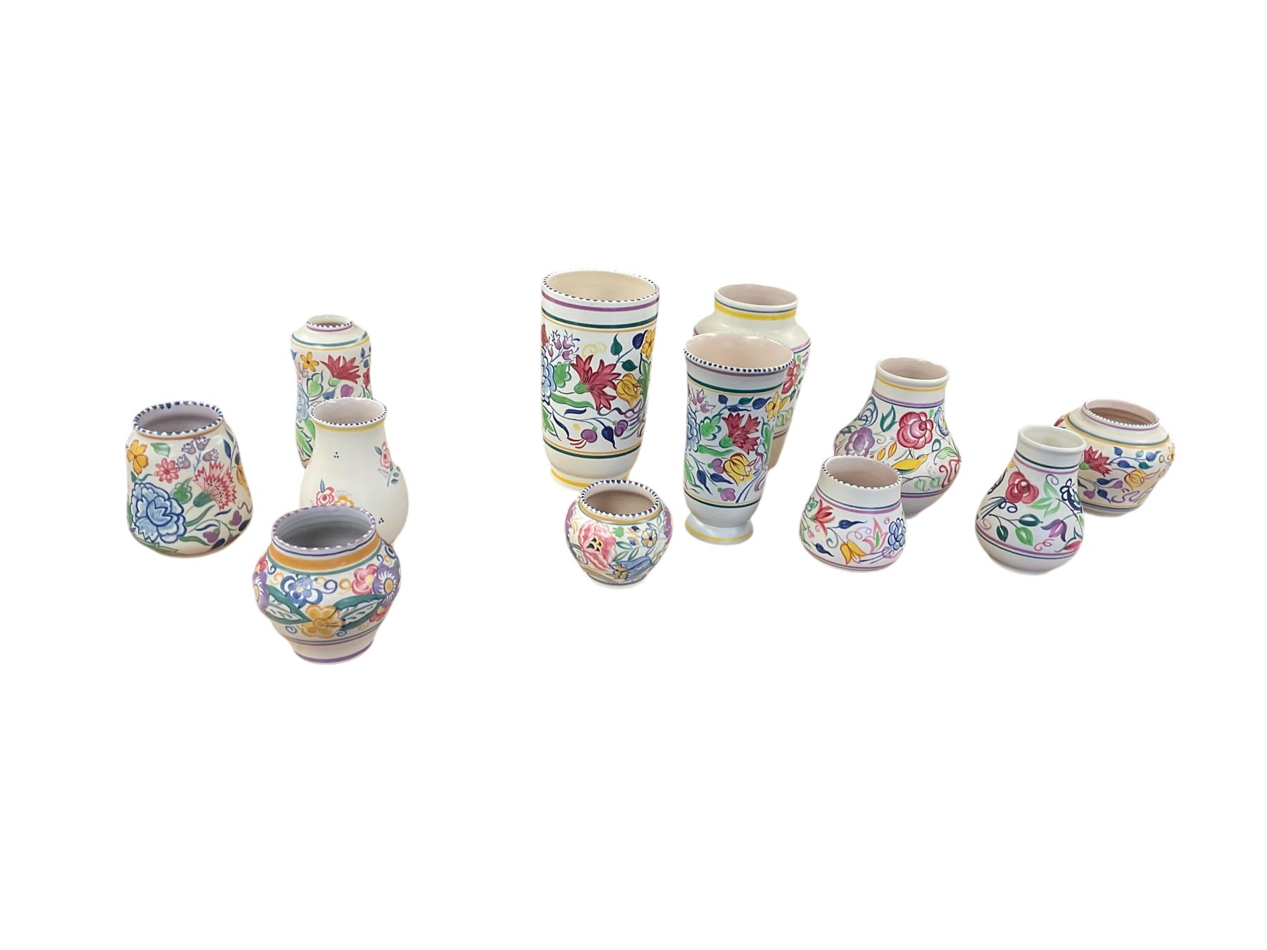 Poole pottery, floral pattern, twelve vase, largest H24cm