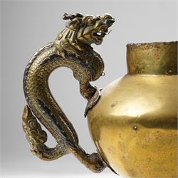 Tibetan brass teapot, the handle and spout formed as a dragon, H21cm