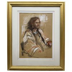 Colin S Frooms (British 1933-2017): 'Richard - Study of Man in a Jacket', mixed media signed, titled on label verso 37cm x 27cm