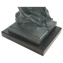 Austin Productions Art Nouveau style sculpture 'La Grace' after Eugene Marioton, signed and with impressed marks, together with similar composite figure of a nude figure on a rock and a pillar, pillar H77cm