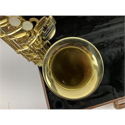 Trevor J. James & Co. 'The Horn' brass alto saxophone, serial no.T04498, H68cm in fitted carrying case