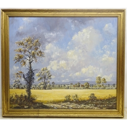 John H Capstick (British 20th century): 'Ryedale Scene', acrylic on board signed, titled and dated 1988 verso 59cm x 69cm