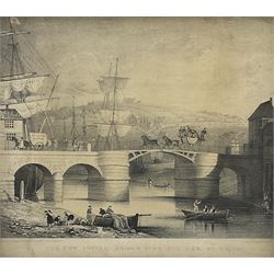 After Francis Pickernell: 'The New Swivel Bridge over the Esk at Whitby', engraving pub. c1835, 22cm x 25cm in original rosewood frame; an interesting collection of prints, engravings and watercolours relating to Whitby (a lot)