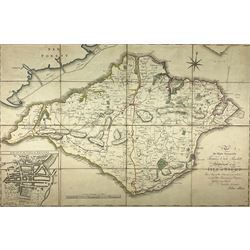 John Albin (British 18th/19th century): 'The Isle of Wight' engraved folding map with later hand-colouring pub. 1795, linen backed and mounted on board 39cm x 58cm (unframed)