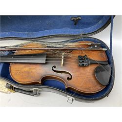 Two cased Skylark violins with bows, largest violin L59cm 