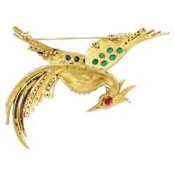 Boucher bird of paradise gilt paste stone set brooch, stamped 
