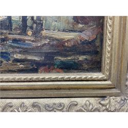 Arthur A Friedenson (Staithes Group 1872-1955): 'In the Harbour - St Monans Fife', oil on panel signed, titled verso 24cm x 34cm