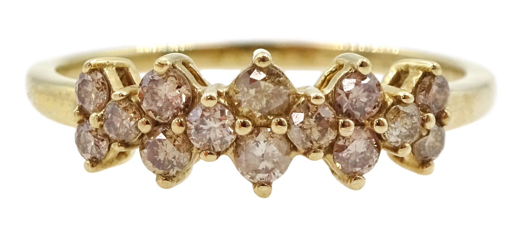 9ct gold round brilliant cut champagne diamond ring, hallmarked, total diamond weight approx 0.50 carat