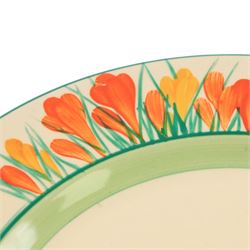 Clarice Cliff Sungleam Crocus pattern plate, together with Crocus pattern preserve jar, both with printed marks beneath, plate D23cm 