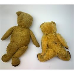 Five British teddy bears 1930s-50s including Irish Tara bear with swivel jointed head, glass eyes, vertically stitched nose and mouth, inoperative musical movement and jointed limbs H15