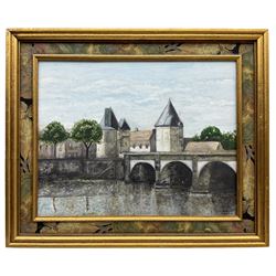 G Combrouze (French 20th century): 'Pont Henri IV de Châtellerault', oil on canvas signed and dated 1995, titled verso 31cm x 40cm