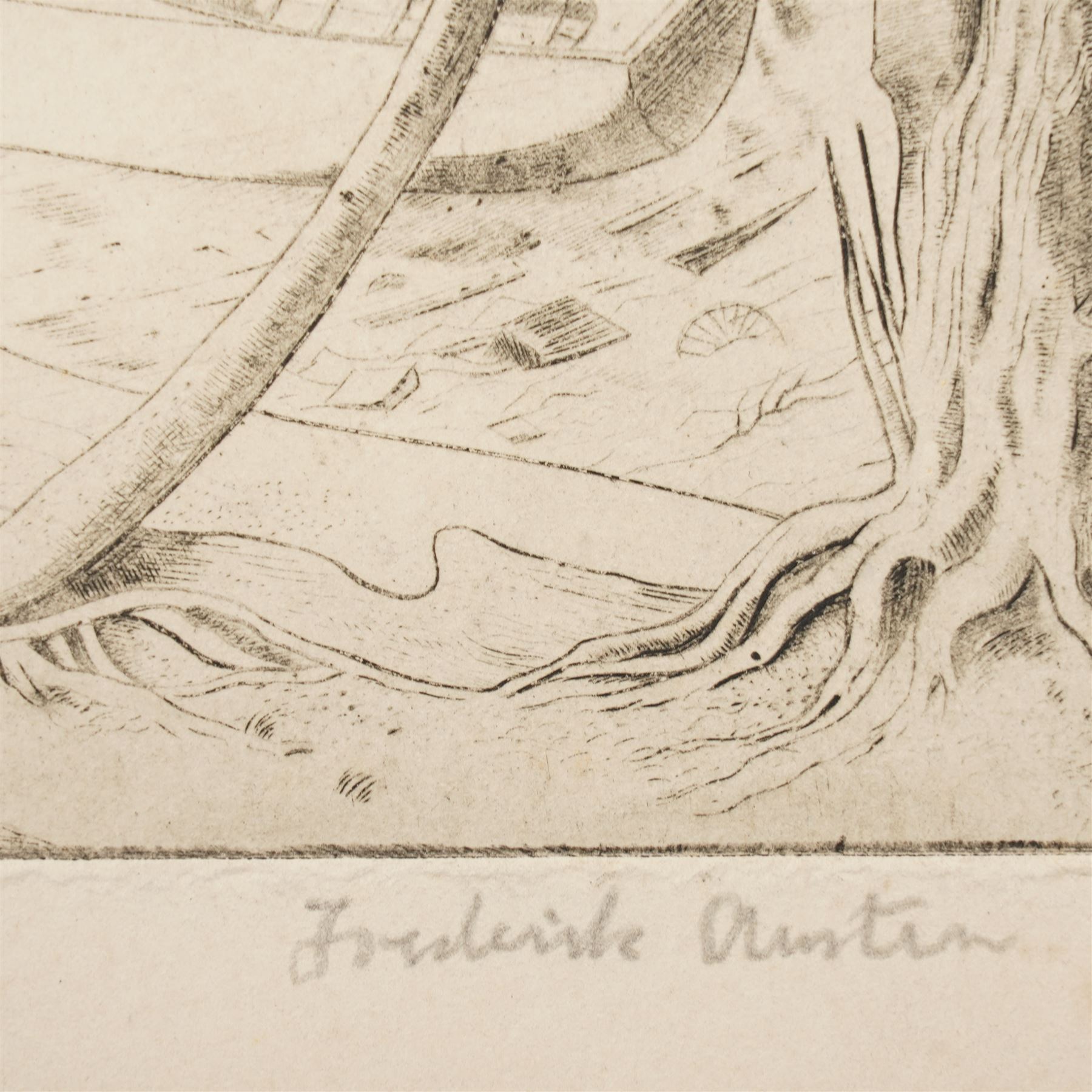 Frederick George Austin (British 1902-1990): The Boatyard, drypoint etching signed pencil 14cm x 16cm (unframed)
Provenance: direct from the granddaughter of the artist