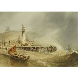 Henry Barlow Carter (British 1804-1868): 'The Entrance to Scarborough Harbour on a Windy D...