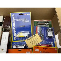 Corgi - collection of modern Showmans/Circus die-cast models including Dodgem car transporters, caravans, traction engines etc; all unboxed; and nine unopened blister packed models by Corgi, New-Ray etc including Chitty Chitty Bang Bang, Transit Vans etc