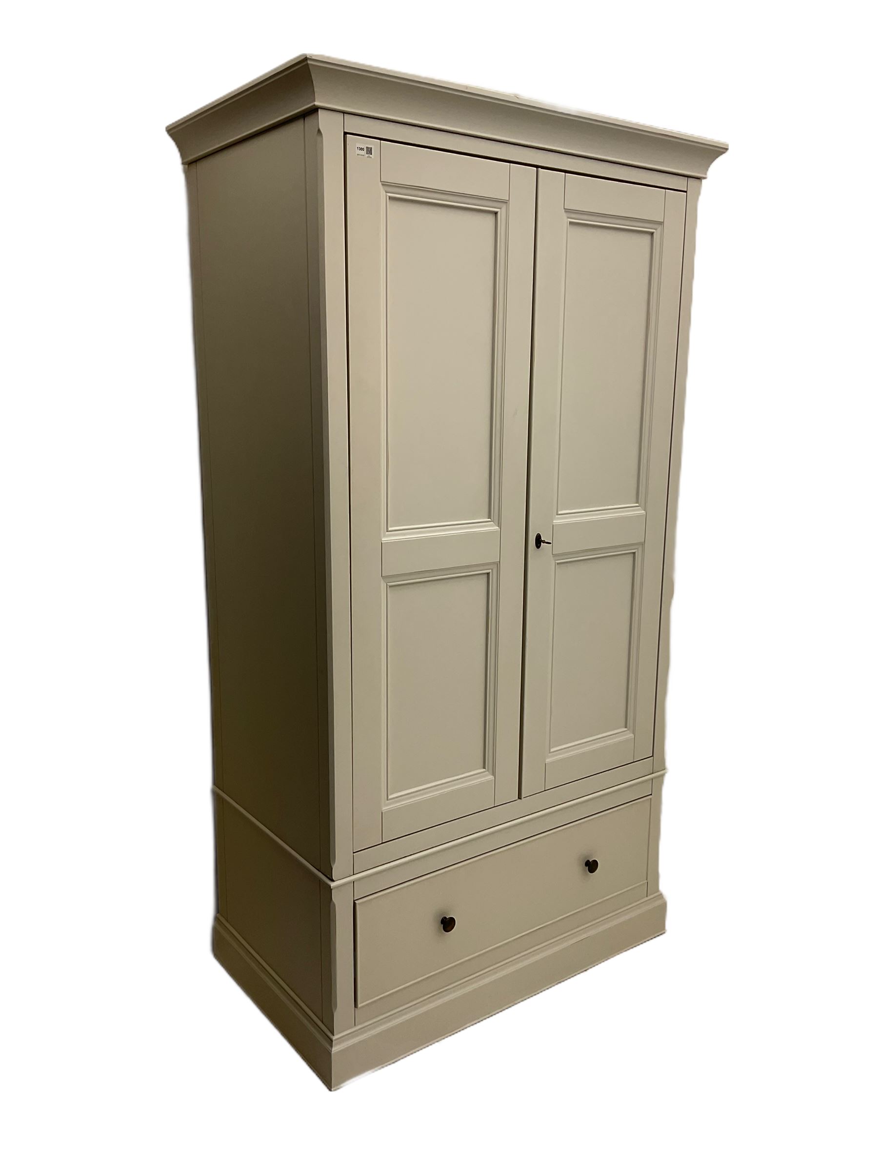 Willis Gambier white painted double wardrobe, with drawer to base