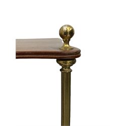 Pair of quality Regency design mahogany serpentine wall hanging shelves, three tiers, with cast brass fixtures, W77cm
