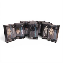 Complete set of sixteen Star Wars The Black Series Blue Wave action figures, comprising Sandtrooper, Darth Vader, Luke Skywalker, Chewbacca, Tie Pilot, Yoda, Clone Trooper Sergeant, two Obi-Wan Kenobi figures, Han Solo, Bossk, Emperor Palpatine, Luke Skywalker, Clone Trooper Captain, Clone Commander Cody, IG-88 and Princess Leia Organa, together with Boba Fett Prototype Armour figure, all boxed  (18)