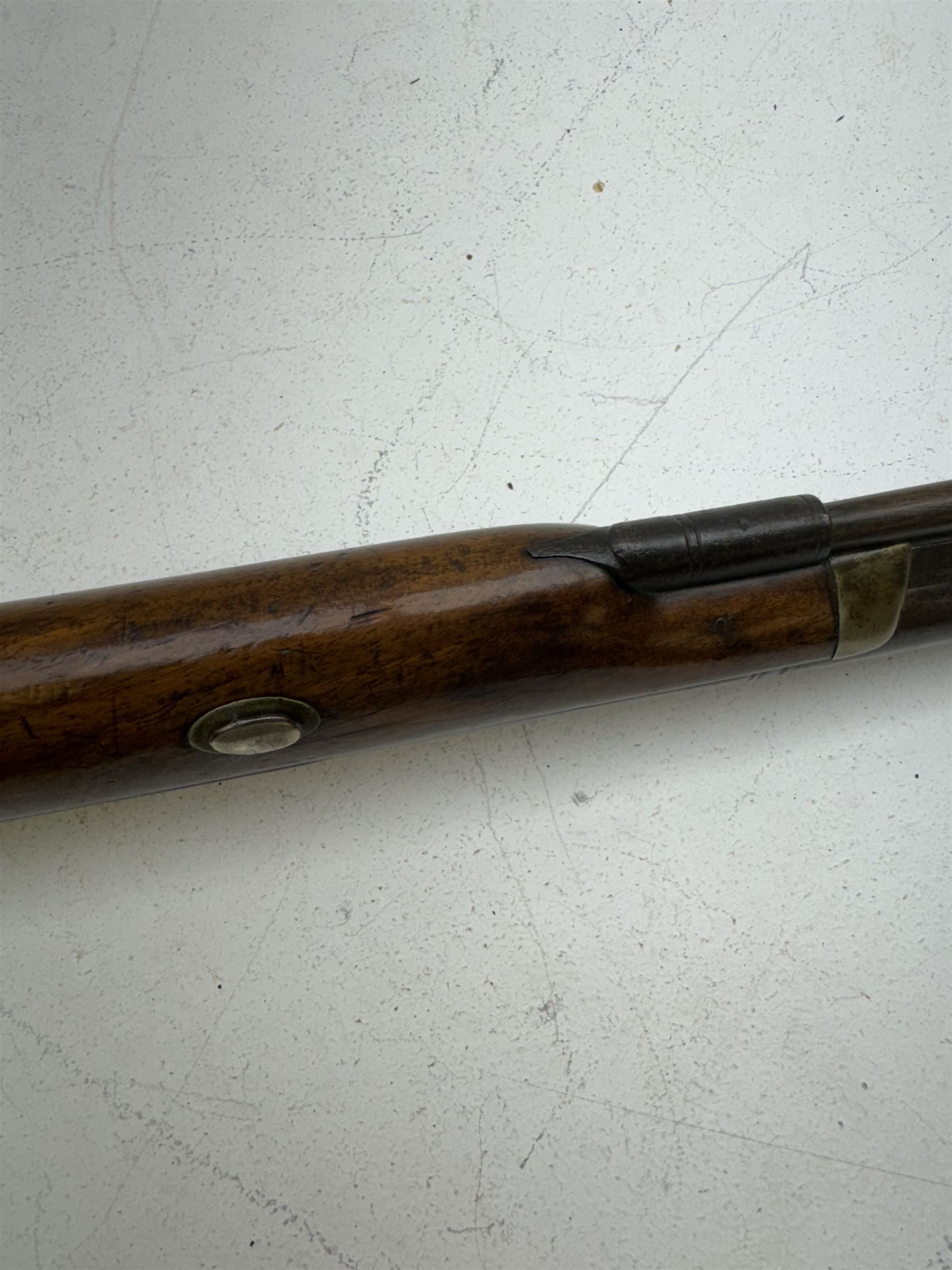 19th century Jones single barrel percussion fire shotgun, muzzle loader, walnut stock with chequered grip and engraved steel fitting marked Jones, the 68cm (27