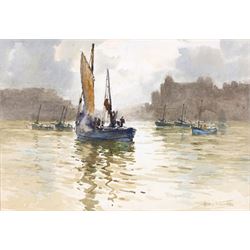 Harry Wanless (British c1872-1934): Early Morning Fishing Boats in the South Bay Scarborou...