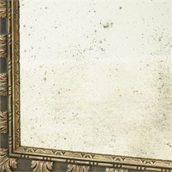 Modern neoclassical style wall mirror, rectangular plate with faux foxed and distressed finish, within a moulded frame decorated with repeating acanthus leaf blocks and beaded inner slip