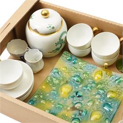 Bohemian black and gilt goblet with other Bohemian glassware, and a collection of continental teawares