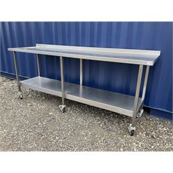 Large stainless steel preparation table on wheels, single tier - THIS LOT IS TO BE COLLECTED BY APPOINTMENT FROM DUGGLEBY STORAGE, GREAT HILL, EASTFIELD, SCARBOROUGH, YO11 3TX