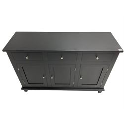 Agars of Whitby charcoal solid ash sideboard, fitted with three drawers and three cupboards