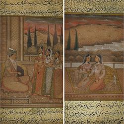 Indo-Persian School (Early 20th century): Courtly Couple on a Terrace and Nobleman with At...