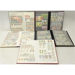  Collection of Great British, Channel Islands and World stamps in five stockbooks including Queen Elizabeth II pre and post decimal mint stamps, Mint Isle of Man, Mint Jersey including high values, George VI India, Canada, Bermuda, Guiana etc (5)  