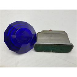 Collection of lighters, including Ronson Varaflame, Zorr Classic, Dunhill bark effect roller gas lighter, and faceted blue glass table lighter, etc