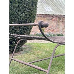 Large scrolling wrought iron garden bench in the classical style. L178cm, D70cm, H60cm.  - COLLECTION BY APPOINTMENT FROM: The White House, Thirsk Road, Easingwold, York, YO61 3NF - CALL 01723 507111 TO ARRANGE