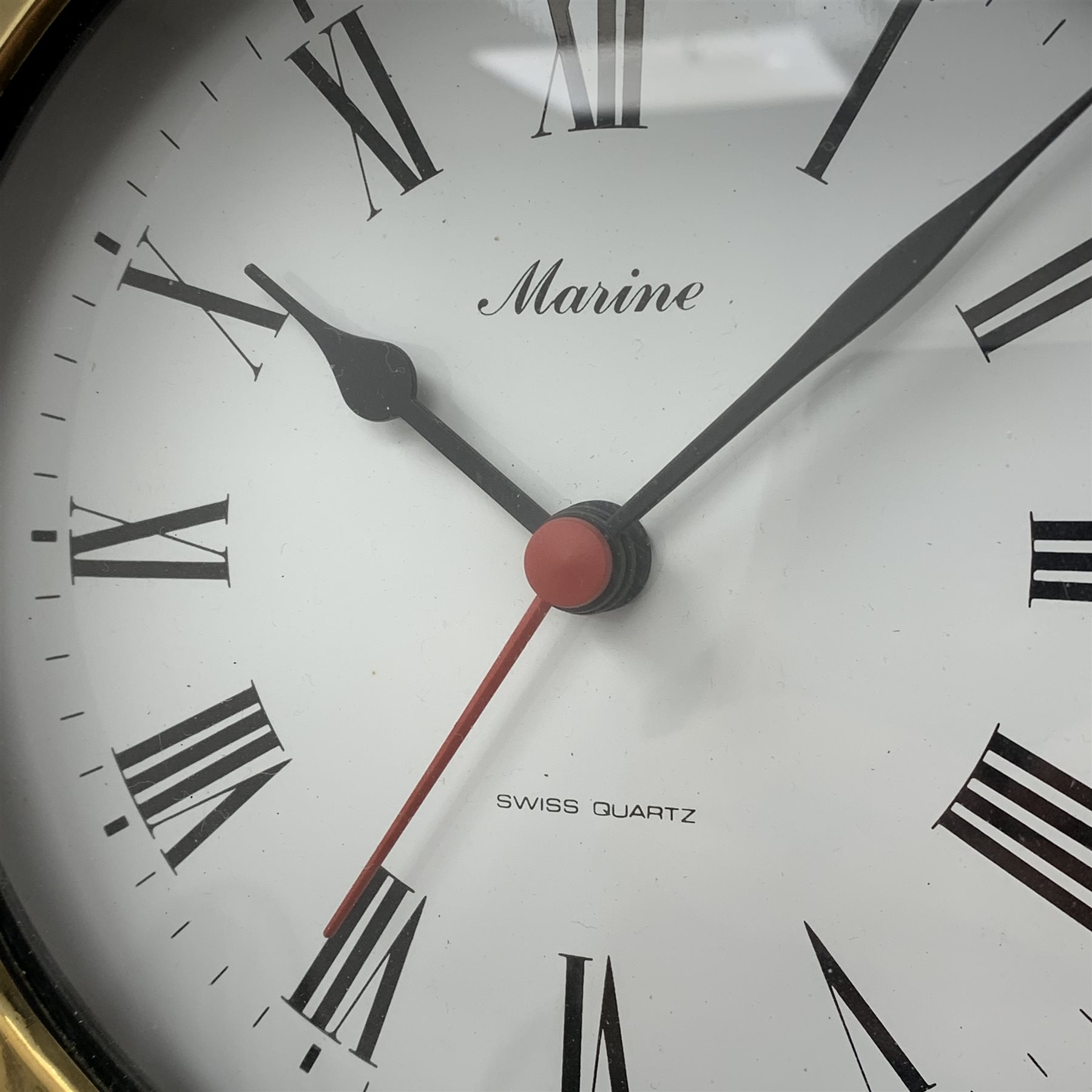 Late 20th century 'Marine' wall clock in the form of a ships porthole, powered by quartz movement, D31cm
