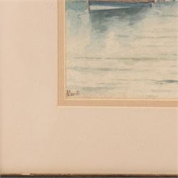 A Smith (British 19th/20th Century): Scarborough Pier Lighthouse, watercolour indistinctly signed 24cm x 19cm; C Marr (British 19th/20th Century): 'Whitby Harbour', two watercolours signed, one titled verso, 20cm x 28cm and 22cm x 29cm (3)