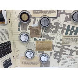 Queen Elizabeth II Tristan Da Cunha 2021 Bletchley Park seven coin set, including 'Bombe Machine' 9ct gold coin weighing 2.75 grams, housed in a presentation folders with certificates