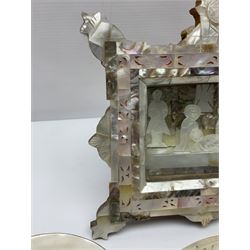 Mother of pearl nativity scene, together with mother of pearl box, shell and carved shell