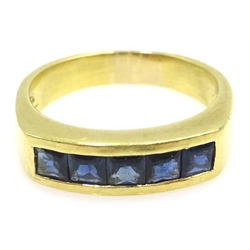  18ct gold sapphire five stone, channel set ring, stamped 750  