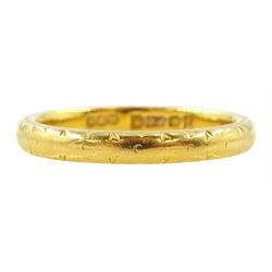 22ct gold wedding band, with engraved decoration, Birmingham 1958