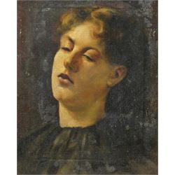 English School (Early 20th century): Portrait of a Young Lady, oil on canvas unsigned, wit...