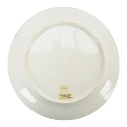 Swansea porcelain dished plate, decorated with band of poppy heads and gilded leaves upon a beige ground, with Sir Leslie Joseph Collection label beneath, D20.5cm