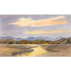 Ebenezer John Woods (Jack) Prior (British 1914-1988): 'The Estuary Near Arnside' and 'Flowerdale Bay -Gairloch Wester Ross', two watercolours signed, titled verso 18.5cm x 27.5cm; together with a signed print (3)