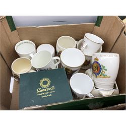 Quantity of commemorative ware to include boxed Royal Crown Derby, Shelley teacup trio, Coalport Mulberry Hall goblet, etc in four boxes