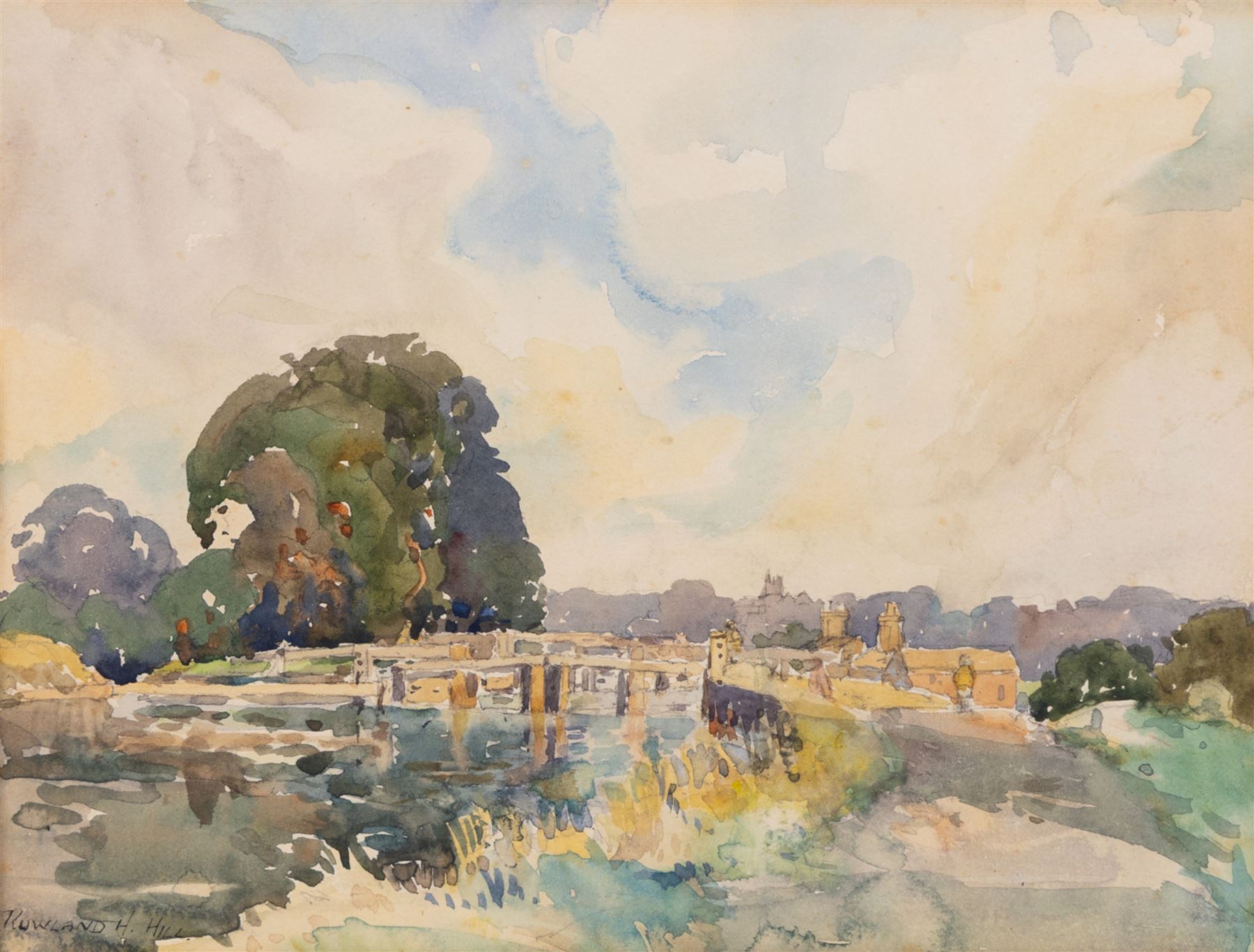 Rowland H Hill (Early 20th century): The Lock, watercolour signed 18cm x 24cm