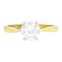 Gold single stone round brilliant cut diamond ring, stamped Plat 18ct, diamond approx 0.90 carat