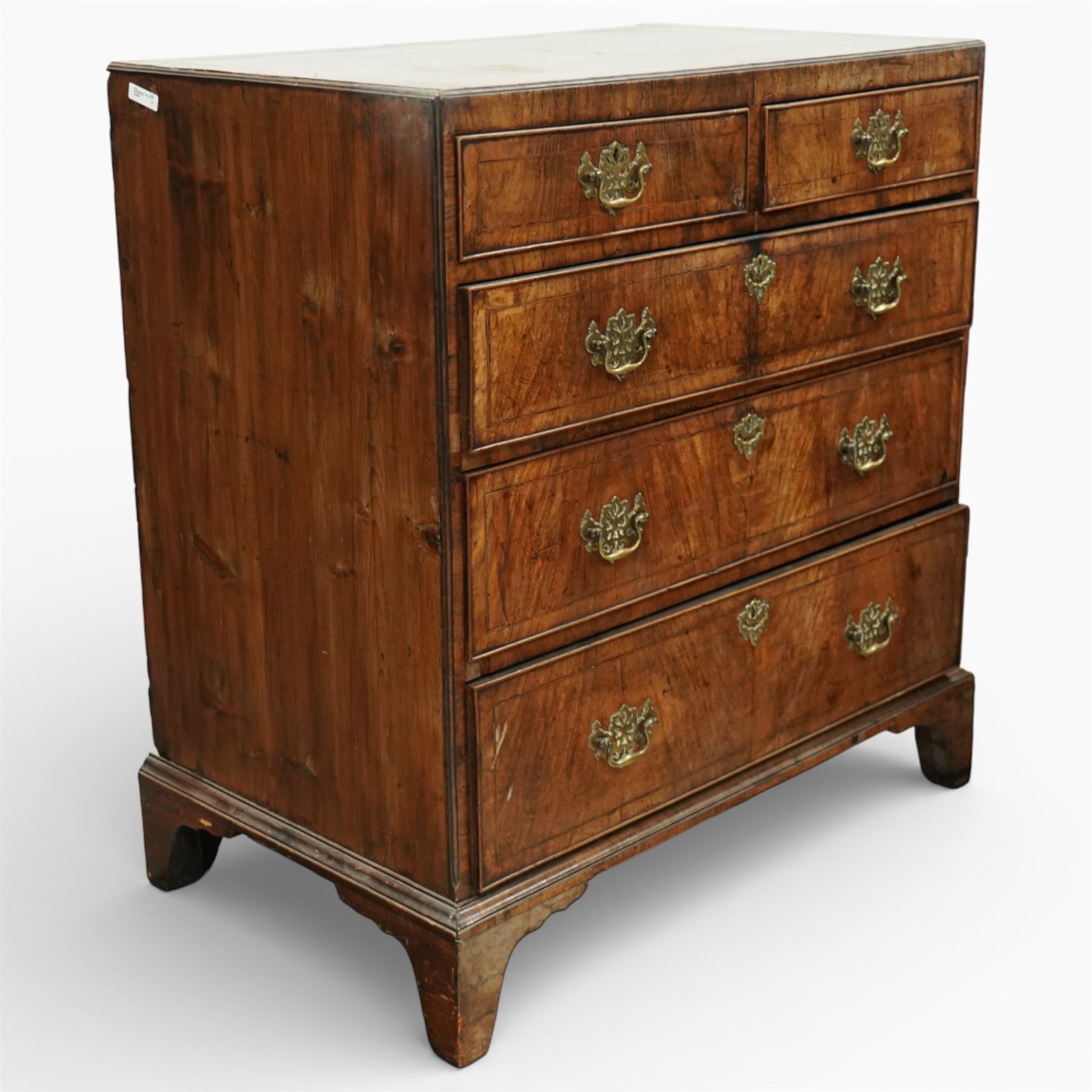Georgian mahogany chest of drawers, the rectangular top above two short drawers over three long graduated drawers, each with brass swan neck handles and escutcheons, raised on shaped bracket feet