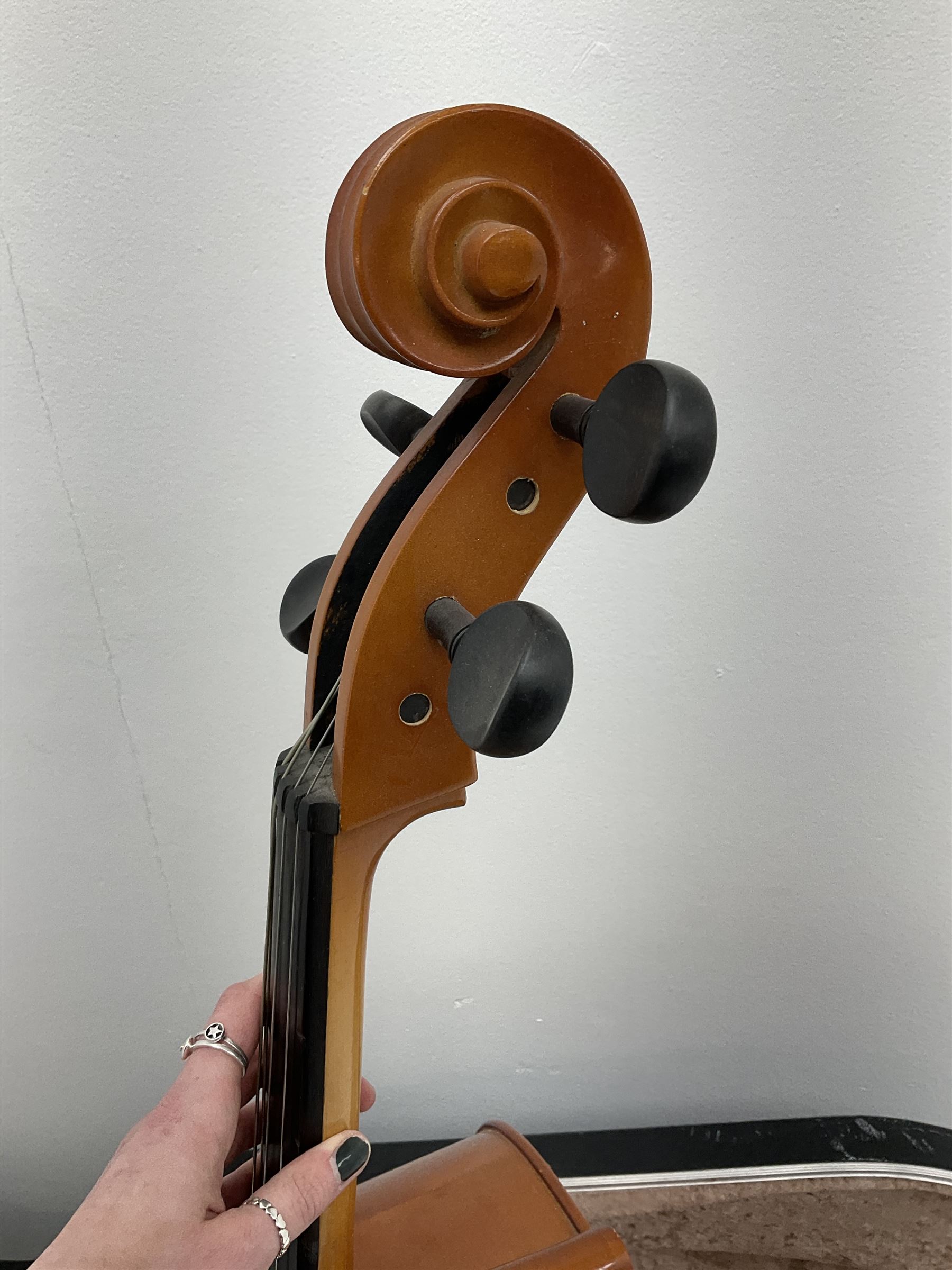 Cello by Andreas Zellar of Romania for Stentor Music Co. Ltd. with 75.5cm two-piece maple back and ribs and spruce top, bears label, L122cm overall, in hard carrying case with bow