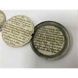 Grolier Club’s silver Schraubmedaille to commemorate the German campaign of 1813, obverse depicts a Greek temple, below “Eintracht Überwindet Alles”, the reverse depicts three figures and the text “Gerechtigkeit. Weisheit. U. Einigkeit. Beglücken. D.: Menschheit”, inside are twelve circular hand coloured engravings depicting six major battles of the German campaign, each with corresponding descriptions, D