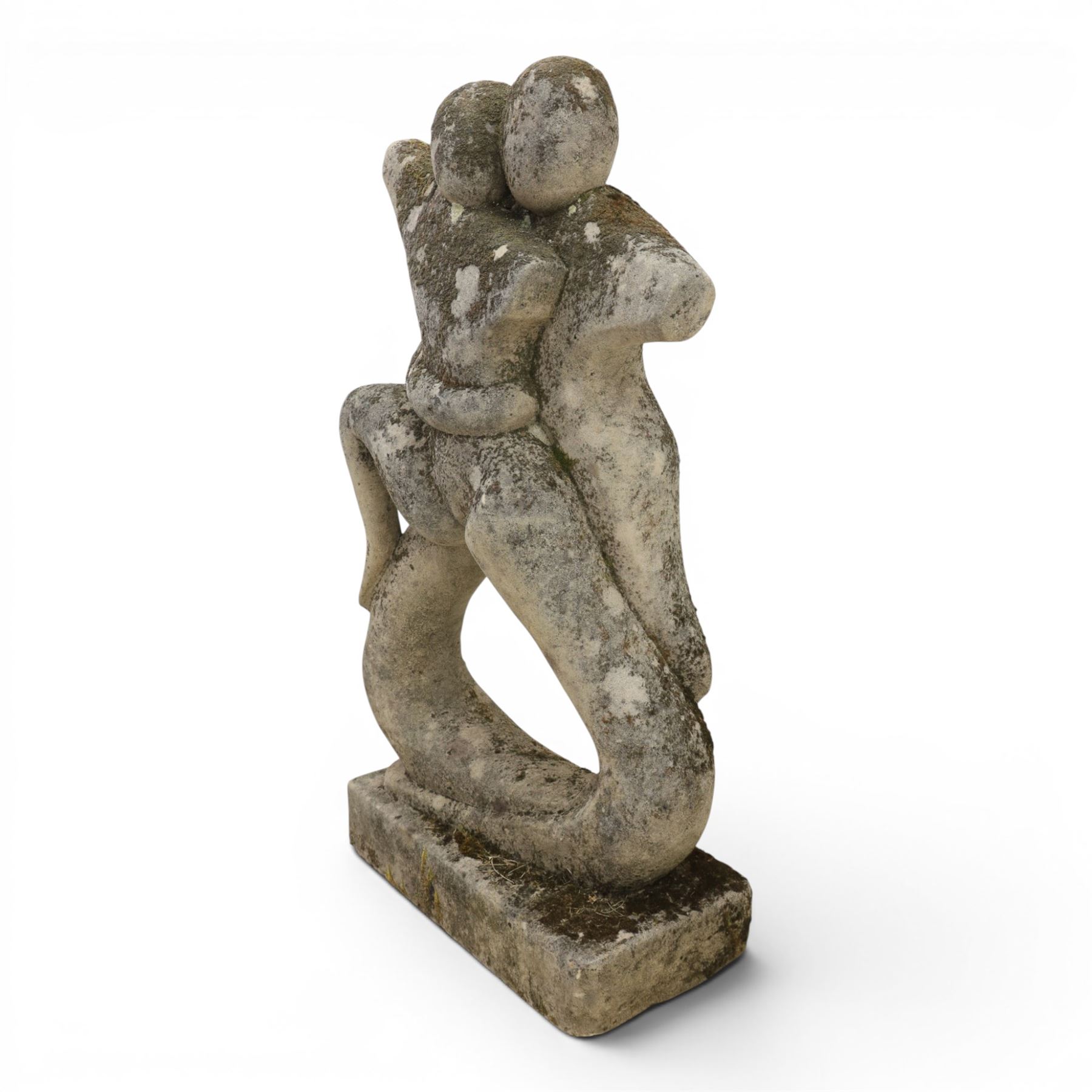 Pair of composite stone gardens sculptures, in the manner of Henry Moore, tallest 102cm