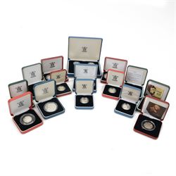 Seventeen The Royal Mint United Kingdom silver proof coins or sets, comprising 1983 one po...