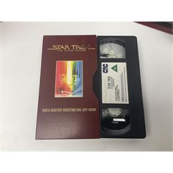 Star Trek collectables to include limited edition 30th Anniversary boxed VHS collectors set no. 002580, and further DVDs, books etc in one box